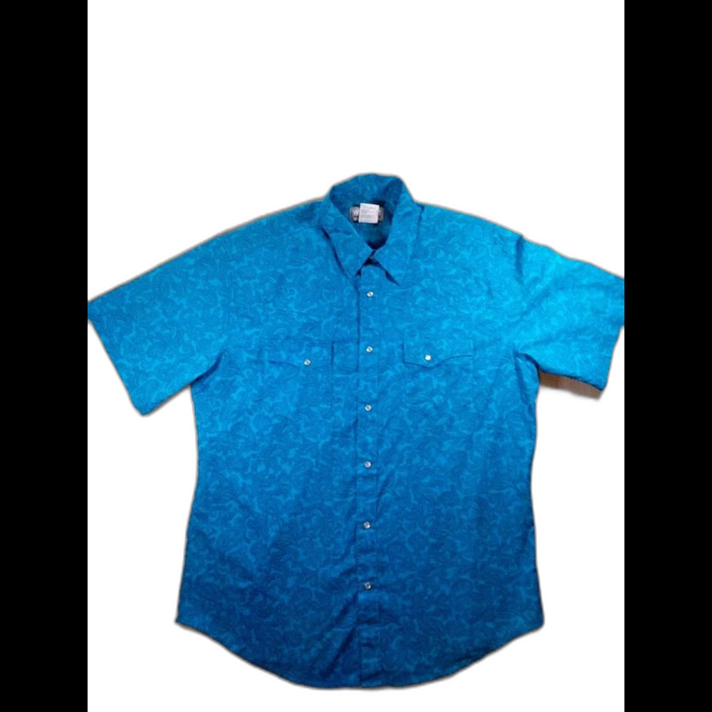 Men's Large Wrangler Wrancher Short Sleeve Shell Sanp Shirt